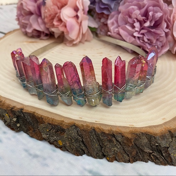 Raw Quartz Rainbow Crystal Headband Hair Jewelry - Picture 2 of 13